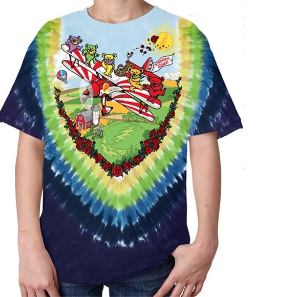 Grateful Dead Biplane Bears Original 2011 Tie Dye Liquid Blue T-Shirt YL NWT - Picture 1 of 5